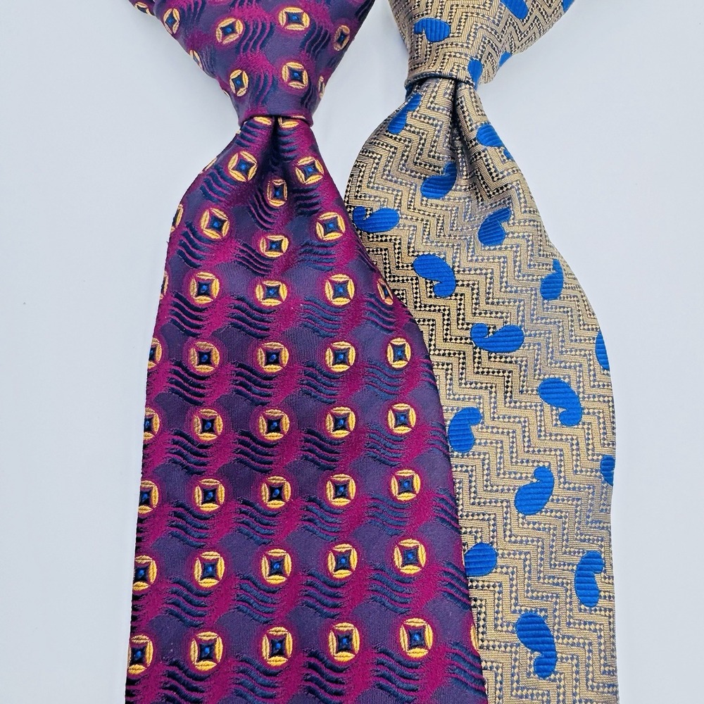 Michael Newell Silk Tie Men Lot of 2 Gold Paisley Maroon Jacquard 59x4 Handmade